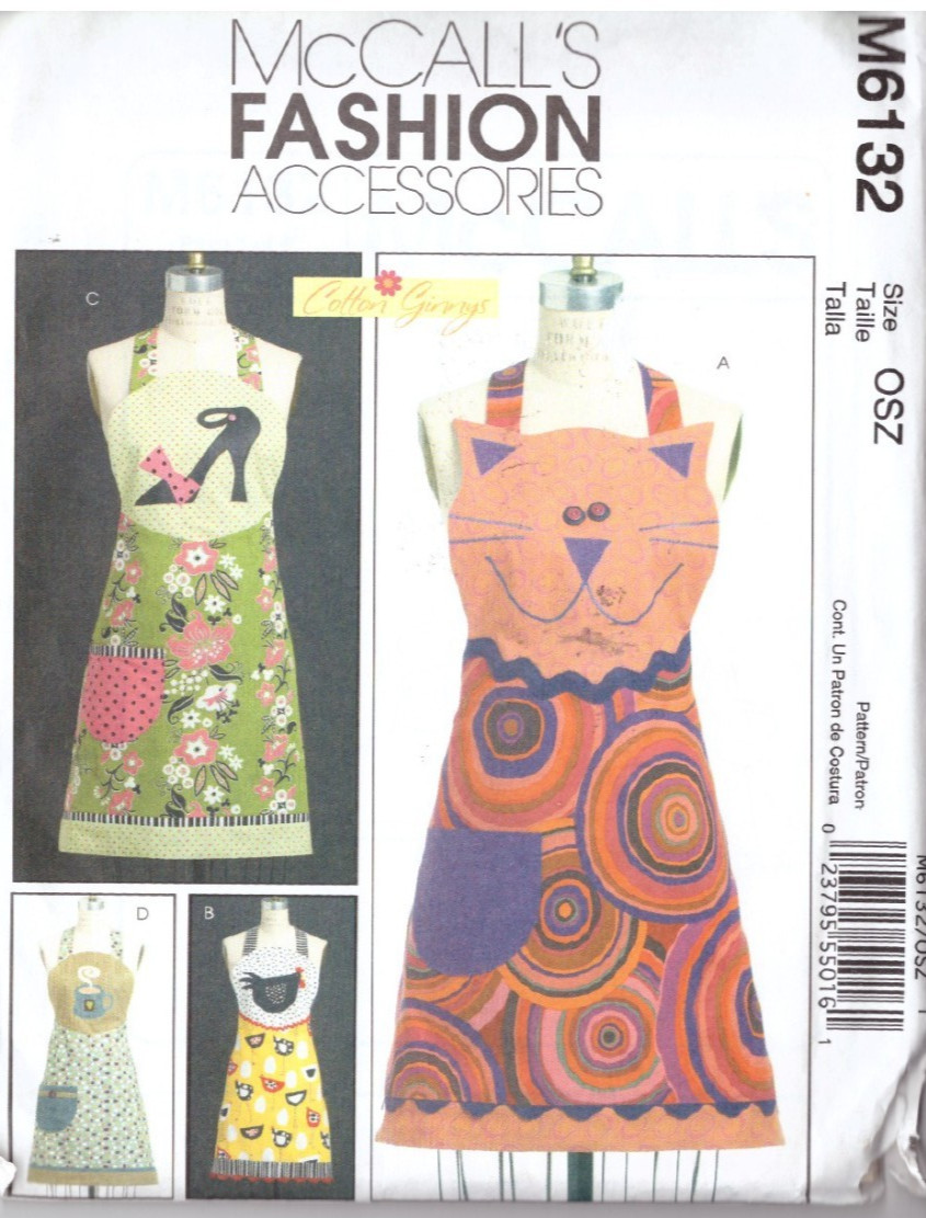 McCalls Fashion Accessories Apron 4 styles Fanciful, Fun Stylish One Size All