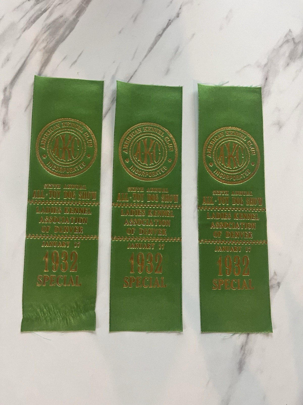 Vintage 1932 AKC Ladies Kennel Association Denver Dog Show Ribbon Lot of 3