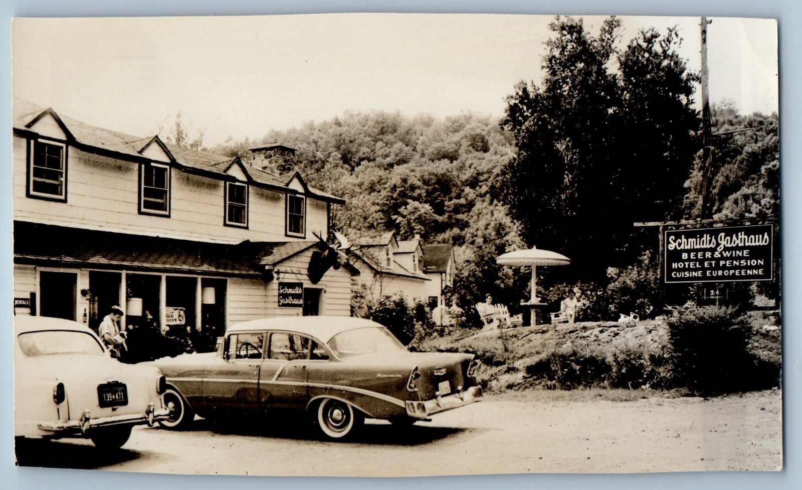 Mont-Tremblant Canada Postcard Schmidt's Gasthaus Beer & Wine c1940s RPPC Photo