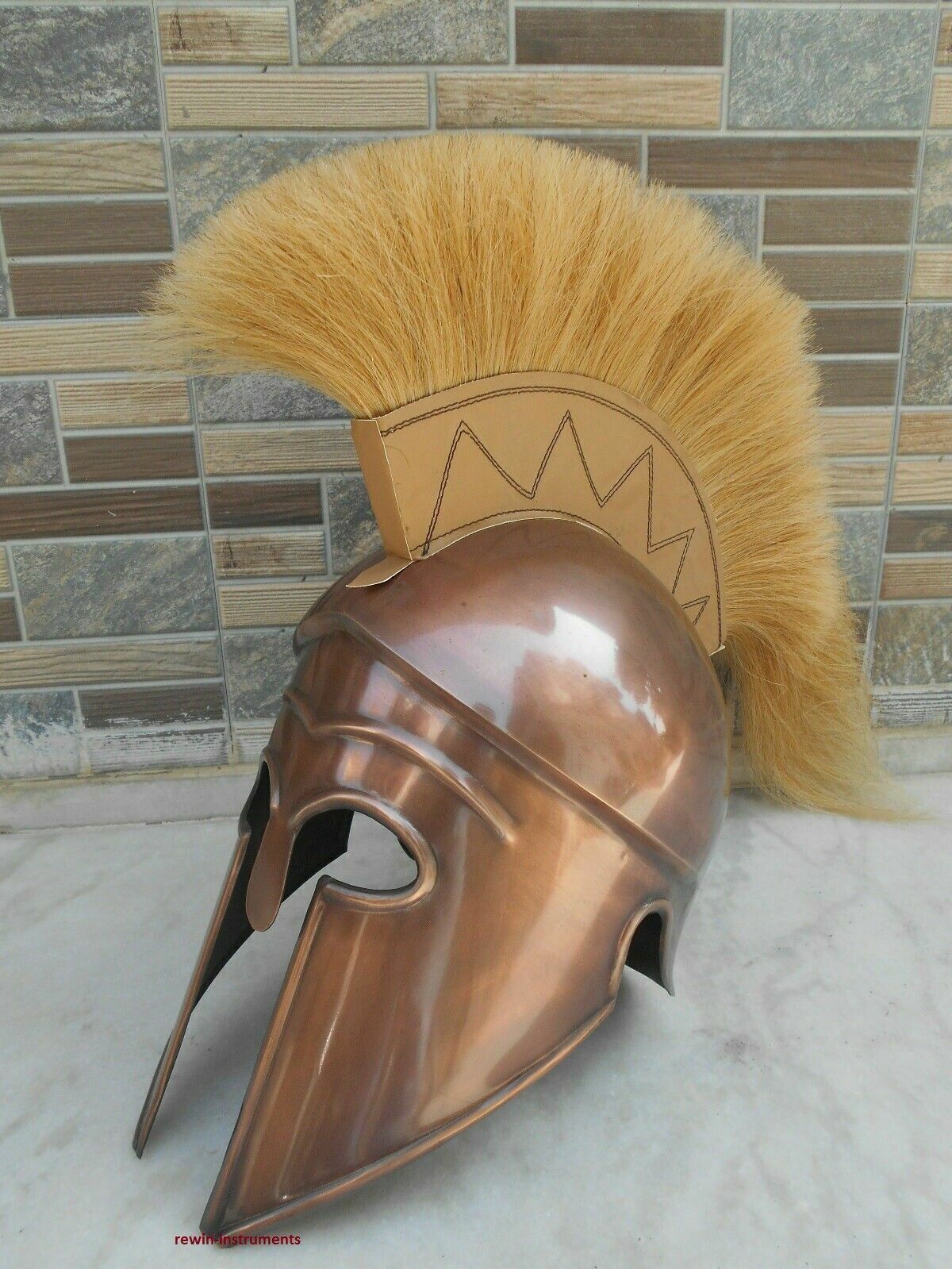 Copper Finish Corinthian Reenactment Greek Spartan Helmet Yellow Plume Design 
