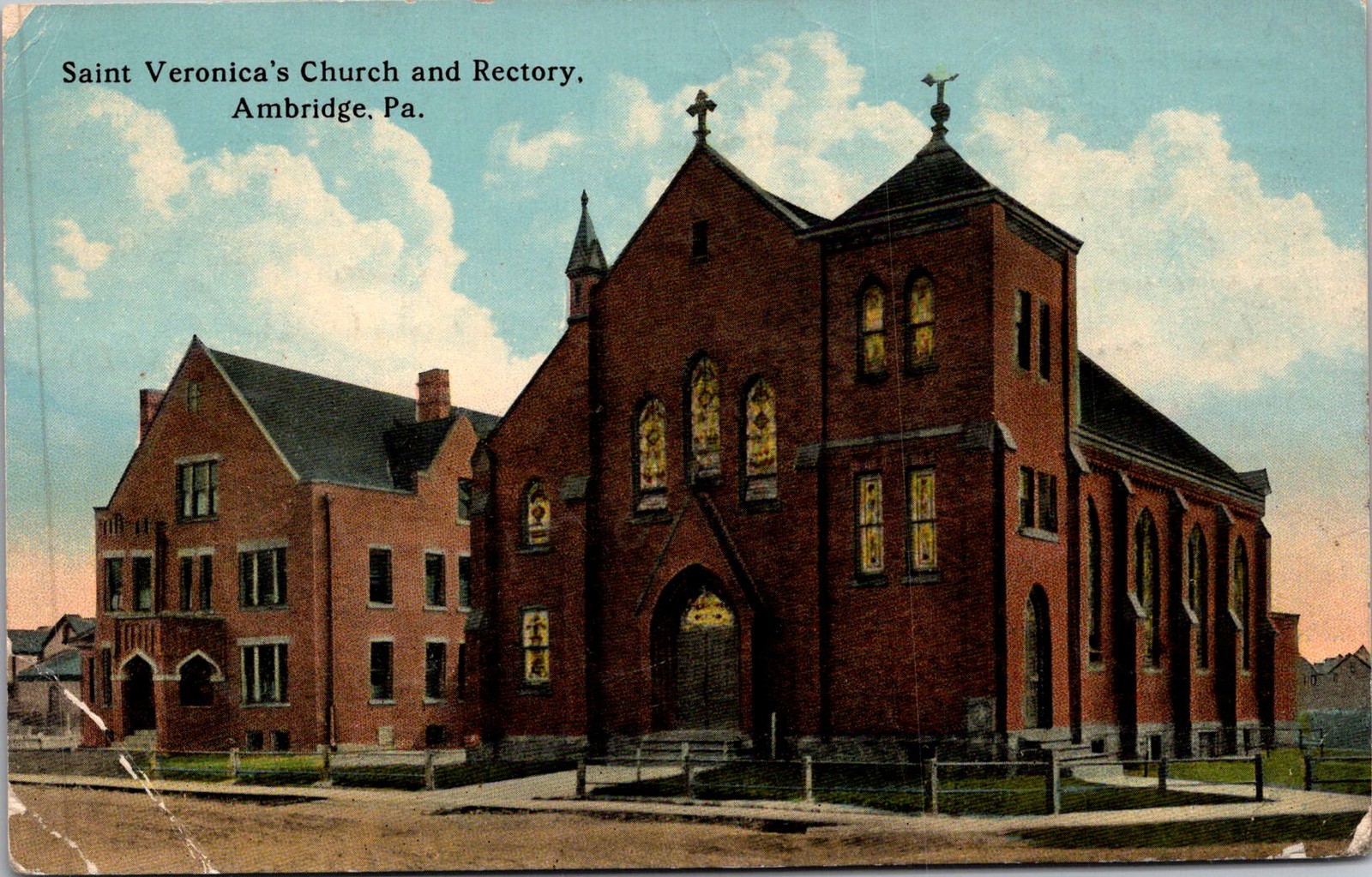 Saint Veronica’s Church Rectory Ambridge PA Vintage Postcard 5P18-3
