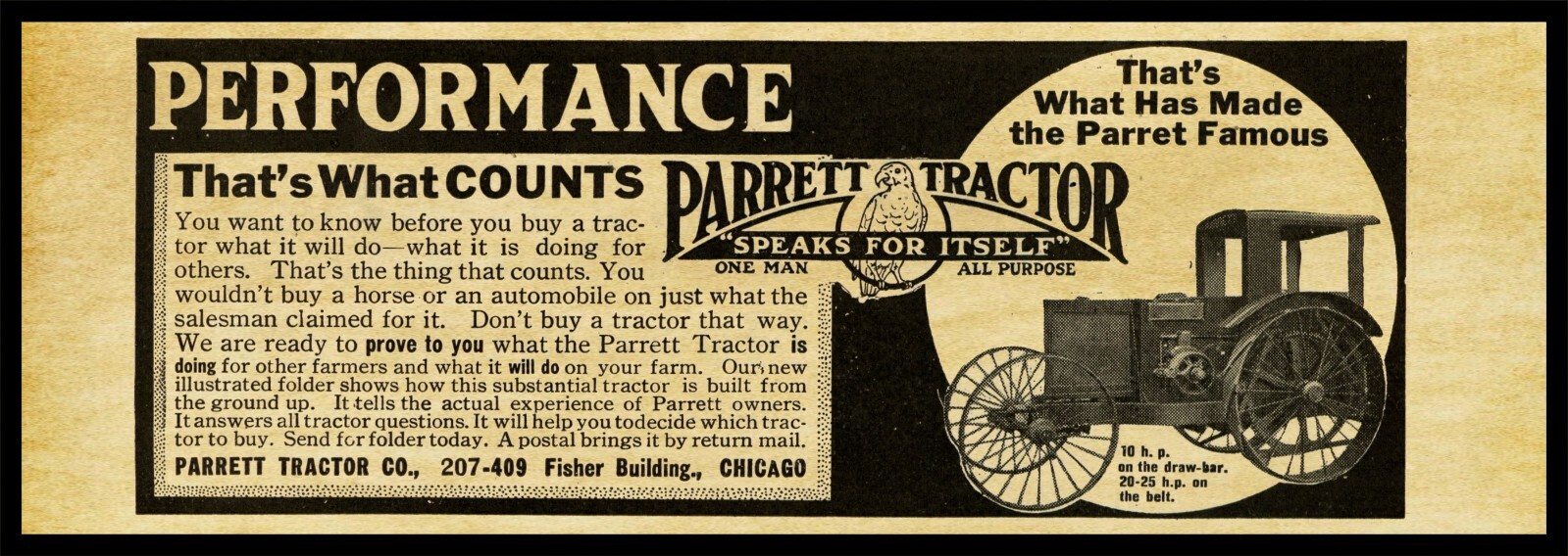 Parrett Tractors, Chicago NEW Metal Sign, 12\
