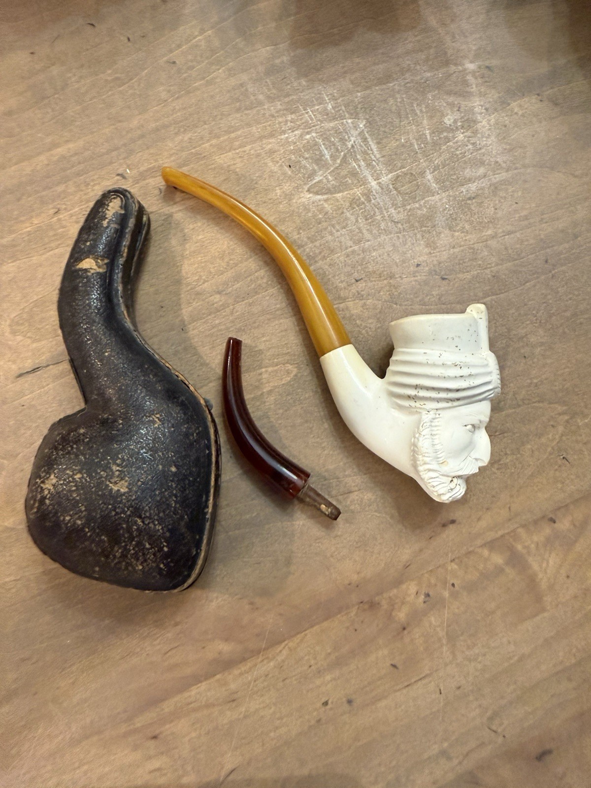 Vintage Handcarved Meerschaum Tobacco, Smoking Pipe, Case And Extra Stem
