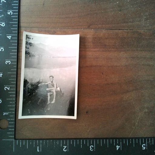 Man in Swimsuit 1940s 1950s Snapshot Photograph Lake Mountains Vintage