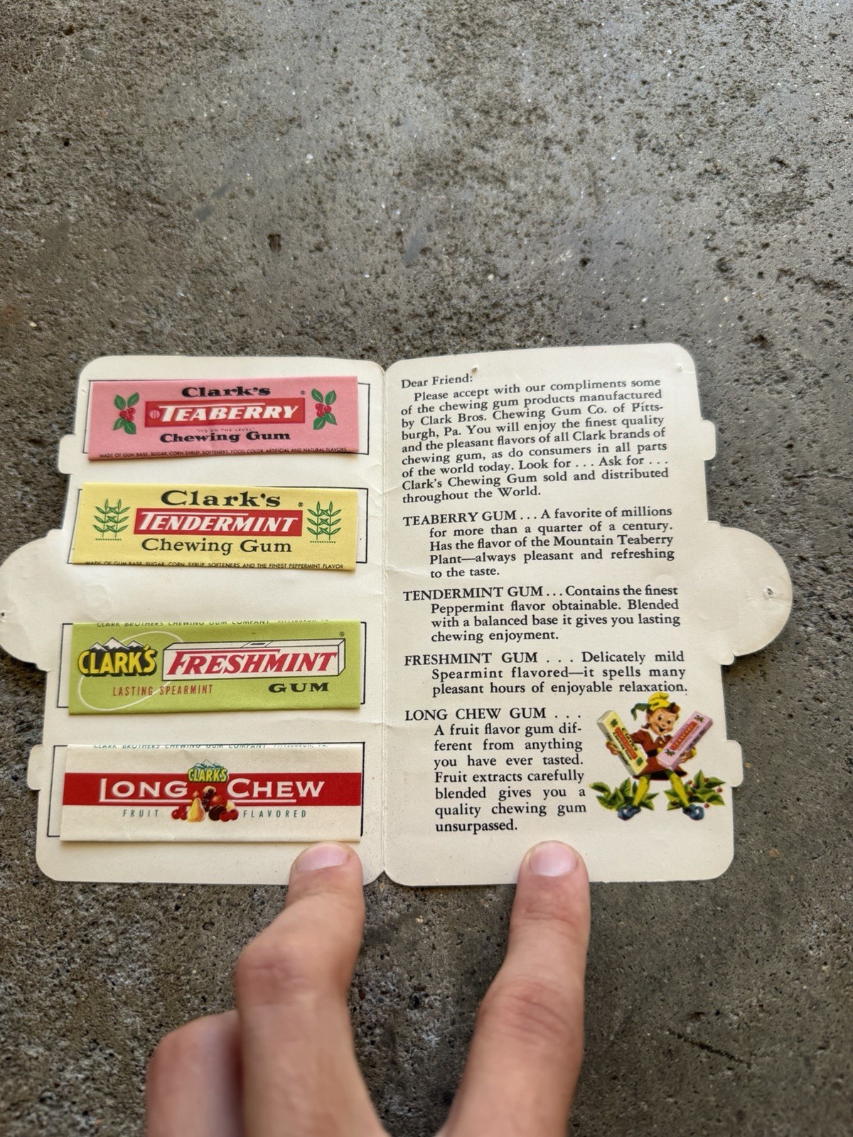 Vintage Clark\'s Teaberry Gum Suitcase Store Display Sign Die-Cut Brochure Rare