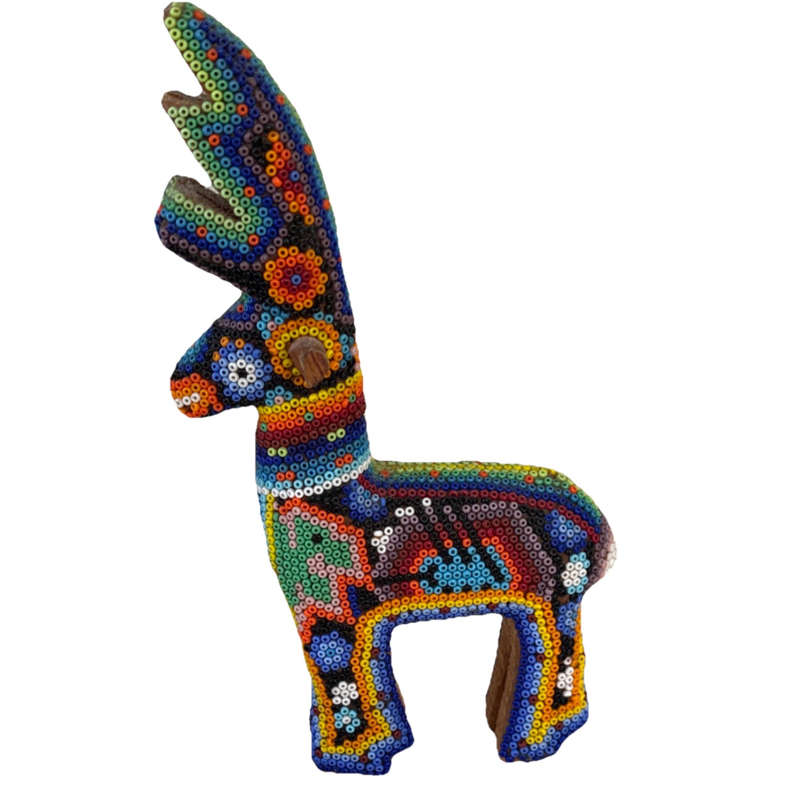 Huichol Beaded Deer Figurine Mexican Folk Art Multicolor 7\