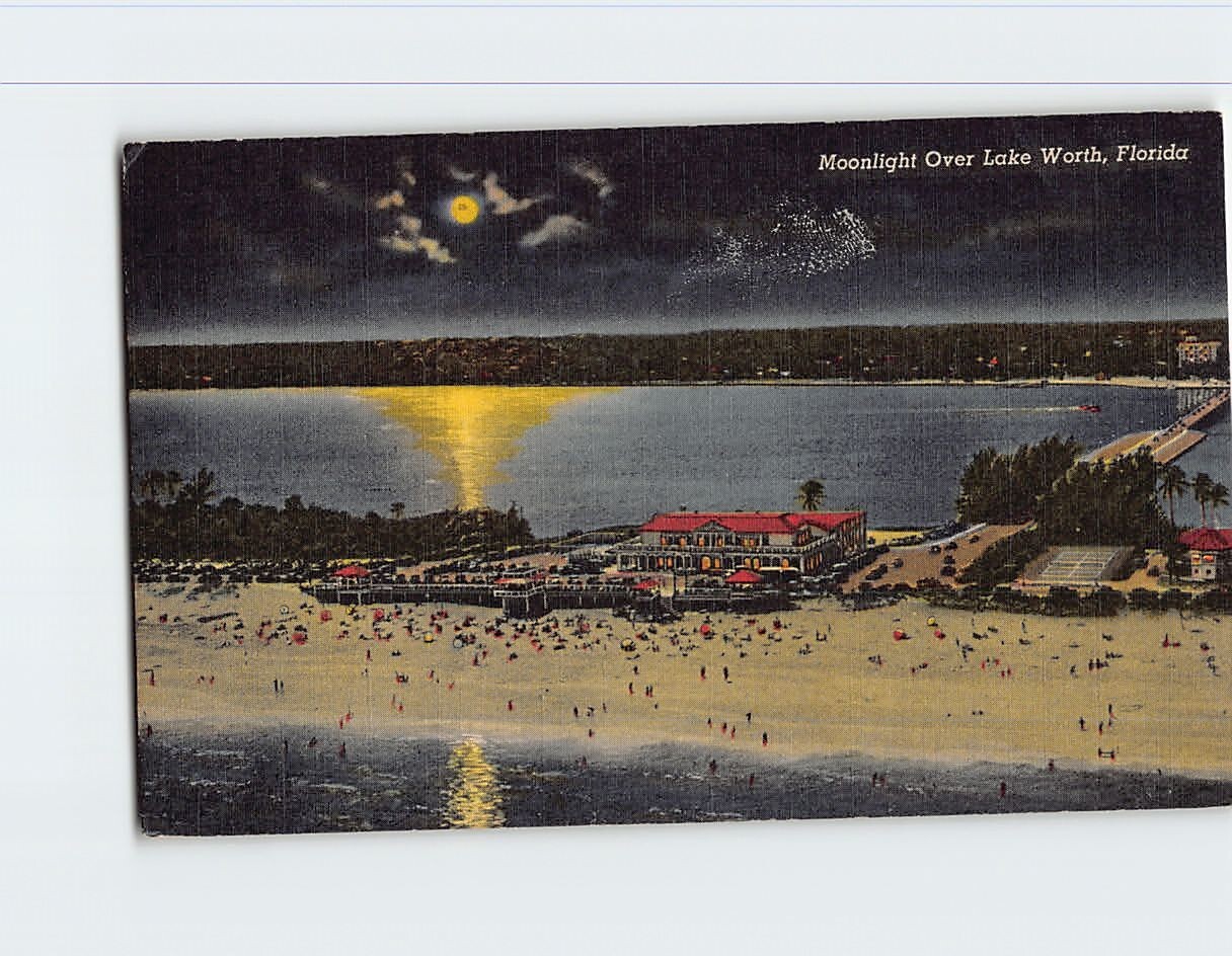 Postcard Moonlight Over Lake Worth Florida USA