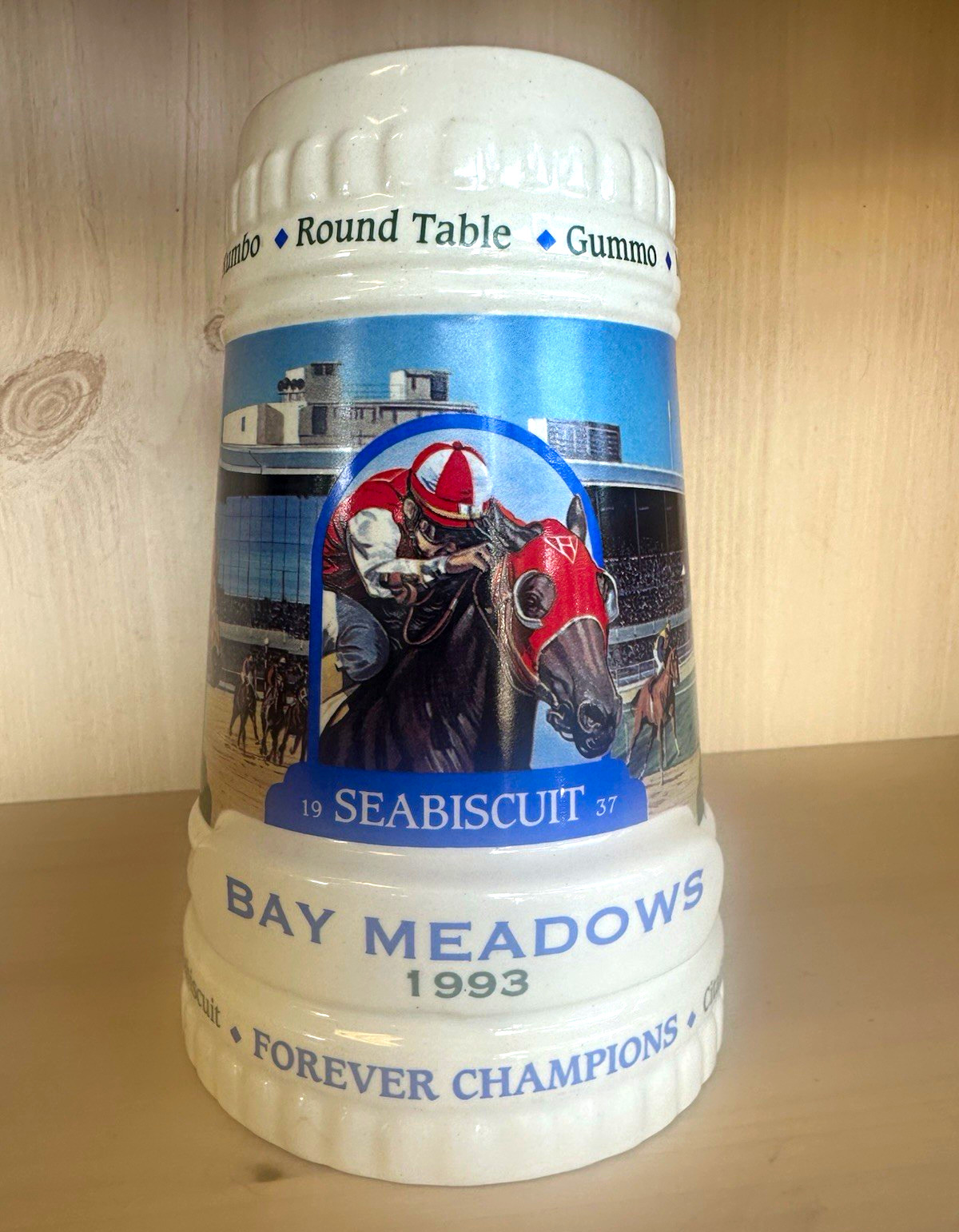 Bay Meadows 1993 Limited Edition Horse Racing Ceramic Beer Stein Seabiscuit