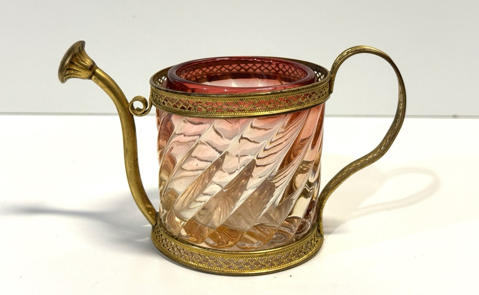 Antique Baccarat France Glass & Gilt Ormolu Watering Can Form Dresser Jar No Lid