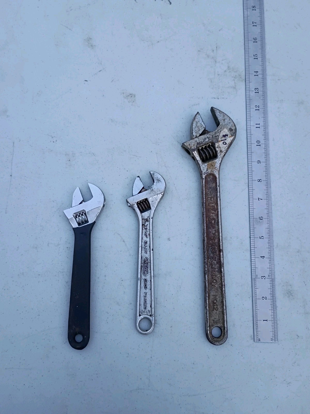 Three-piece Lot of Adjustable Wrenches Used 