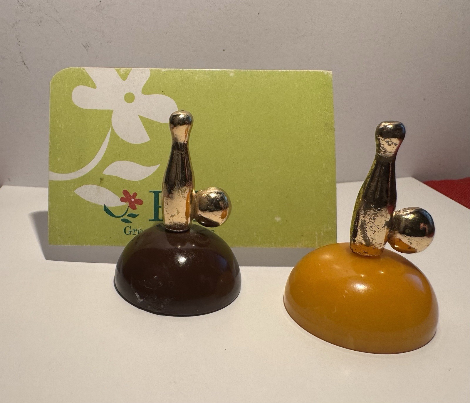 Lot of 2 - Mid-Century Bowling Bakelite Table Place Card Name Holders