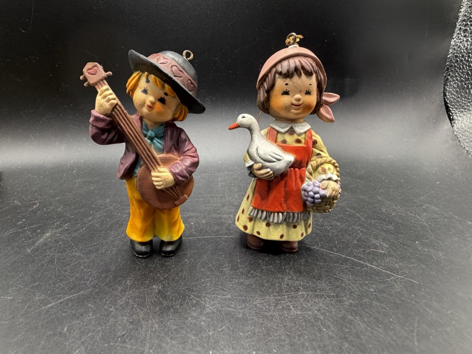 Vintage Country Boy Banjo Girl Goose Basket Ornaments Lot 4