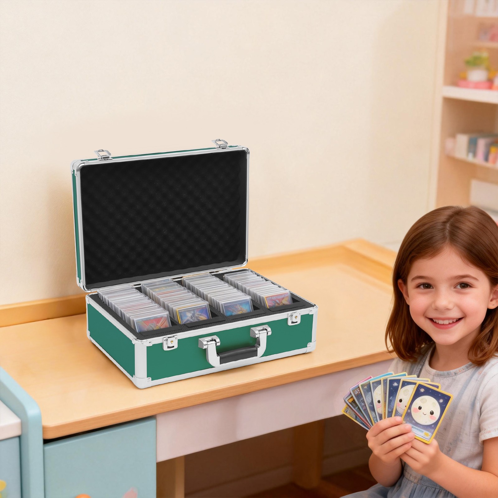 Card Storage Box Card Display Case 4 Row Card Holder Box With 8 Dividers W/key