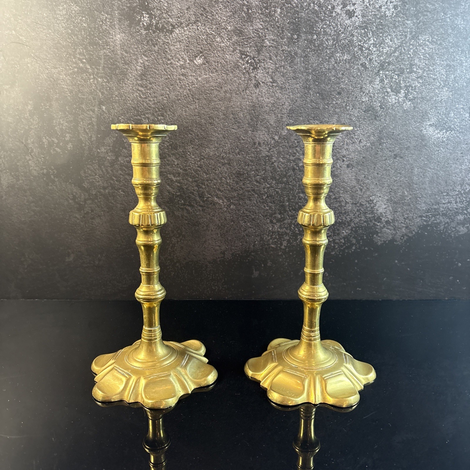 18th/19th Century Brass Petal Base Candlestick - 8in Tall