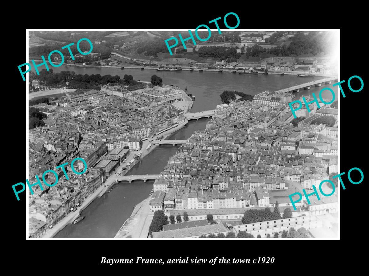 OLD LARGE HISTORIC PHOTO BAYONNE FRANCE AERIAL VIEW OF TOWN c1920