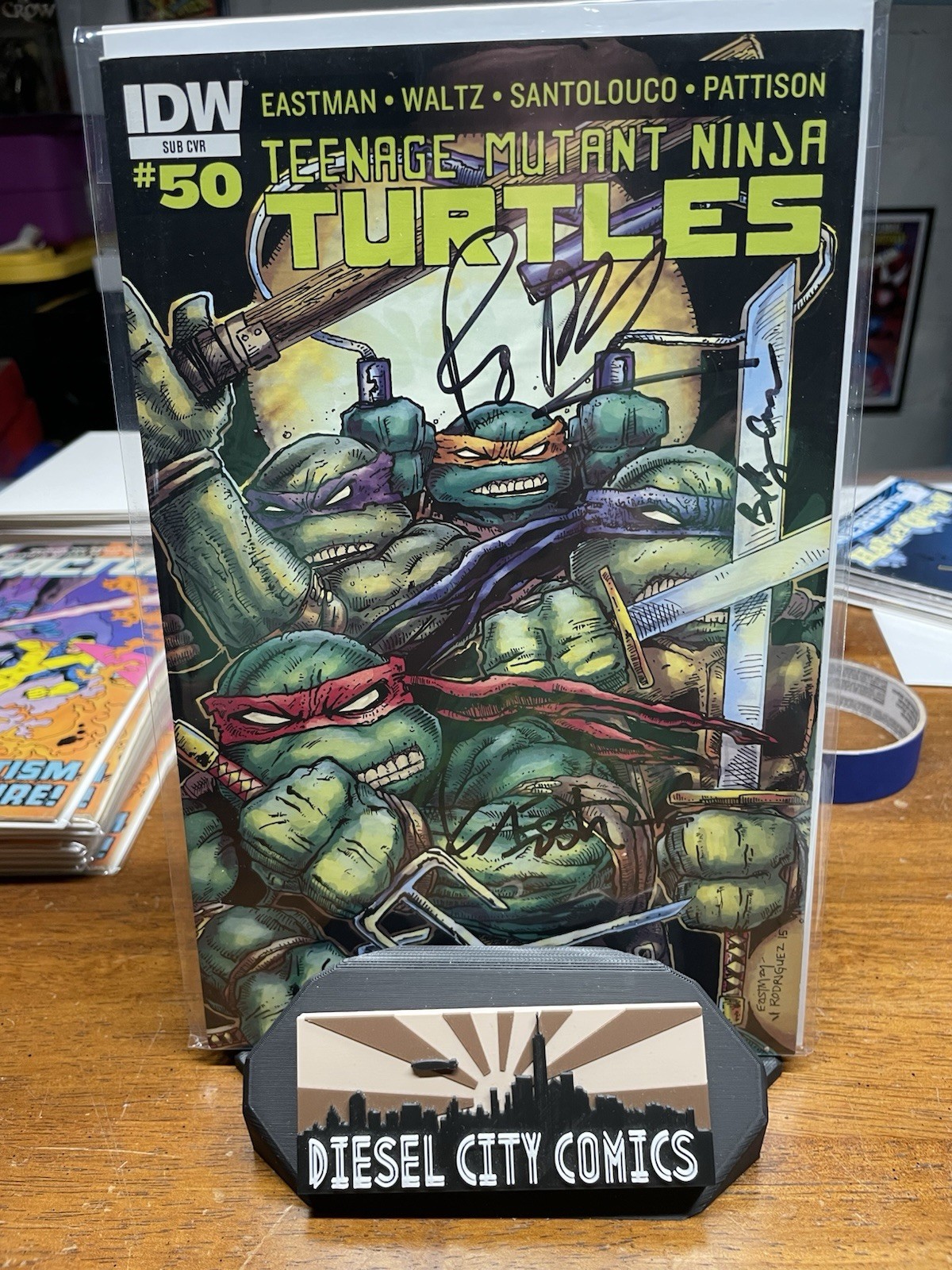 Tmnt 50 Subscriber Cover Variant IDW Triple Signed Eastman Mid Grade 