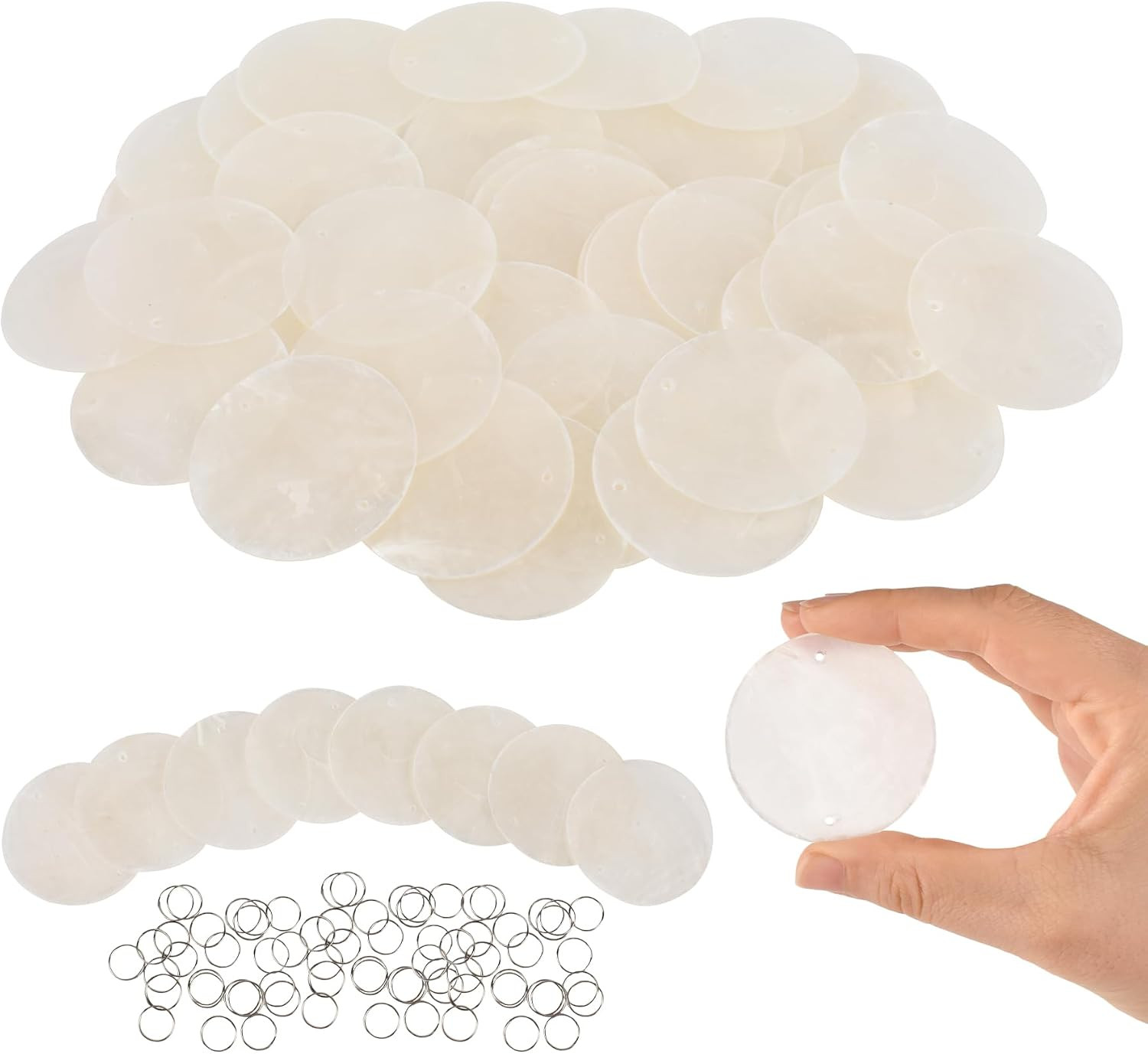50Pcs round Shell Slice, 2 Inch round Capiz Shells with 2 Holes Natural