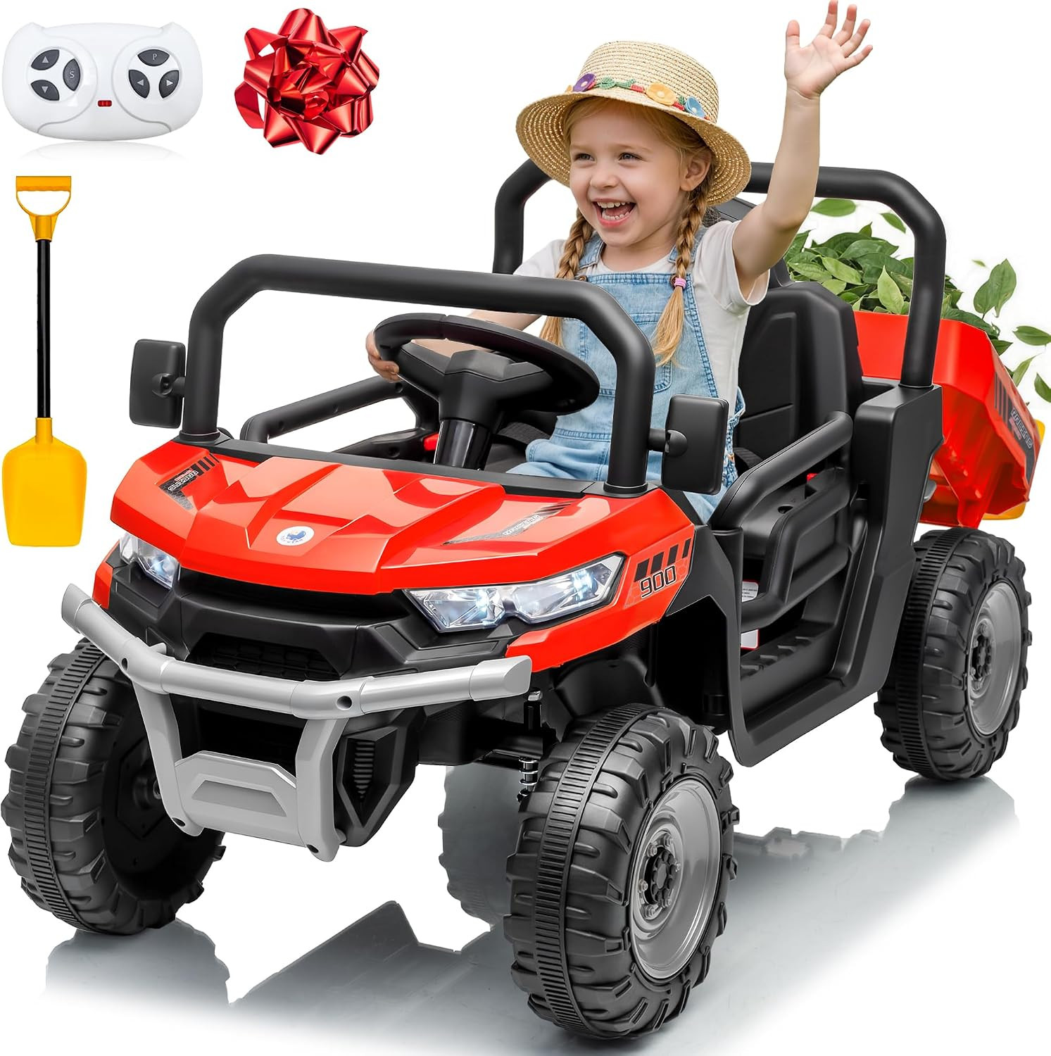 24V Ride on Dump Truck, 400W Power Ride on Toys W/Remote Control, 3 Speeds, Elec