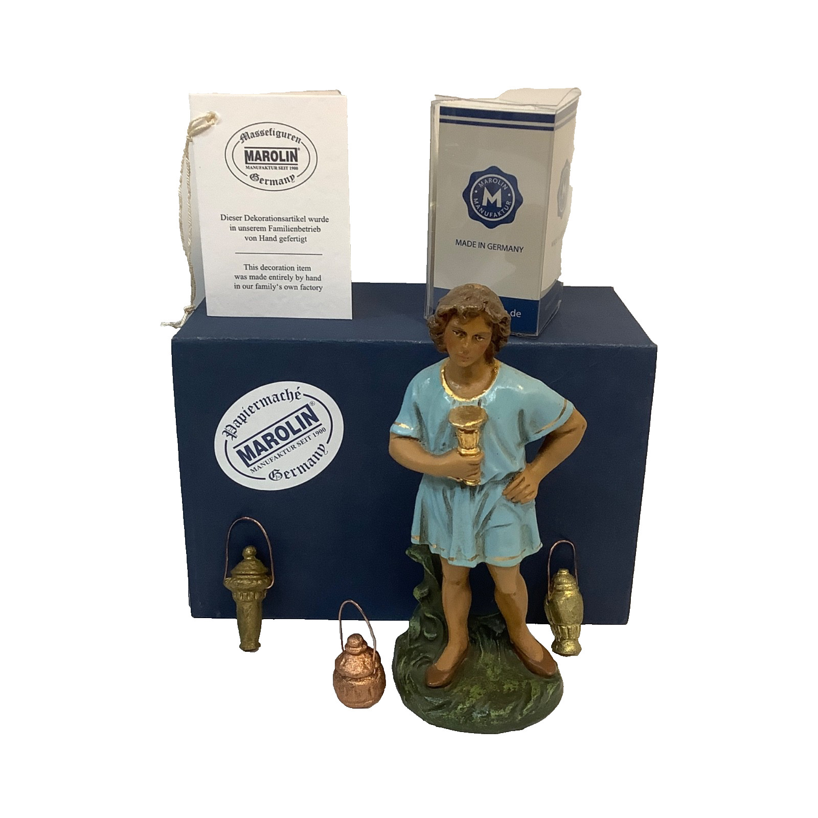 Marolin Servant w/ Gifts of The Magi Paper Mache German Nativity Figure Boxed