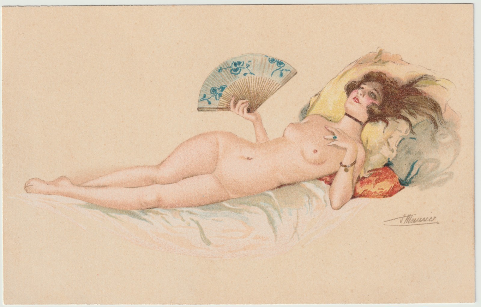 Original French art nude postcard artist signed Suzanne Meunier 1920's oct #722