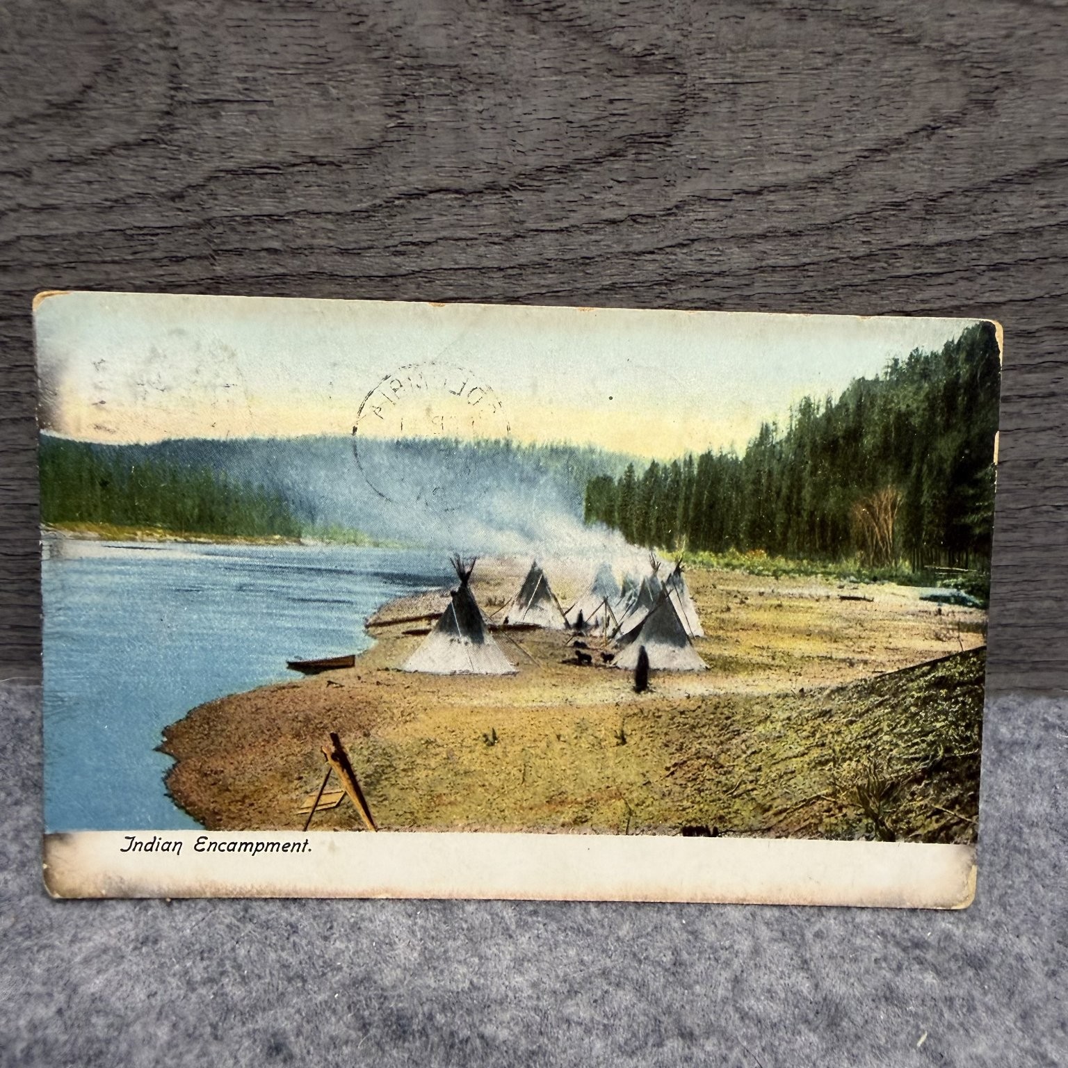 1908 Indian Encampment Postcard Columbia PA Hand-Colored River Scene Teepees