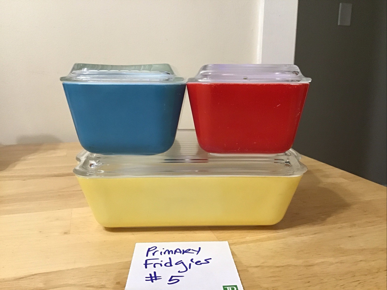 VTG PYREX 1940s Primary Colors Refrigerator Dishes 8pc SET W Lids COMPLETE MINTY