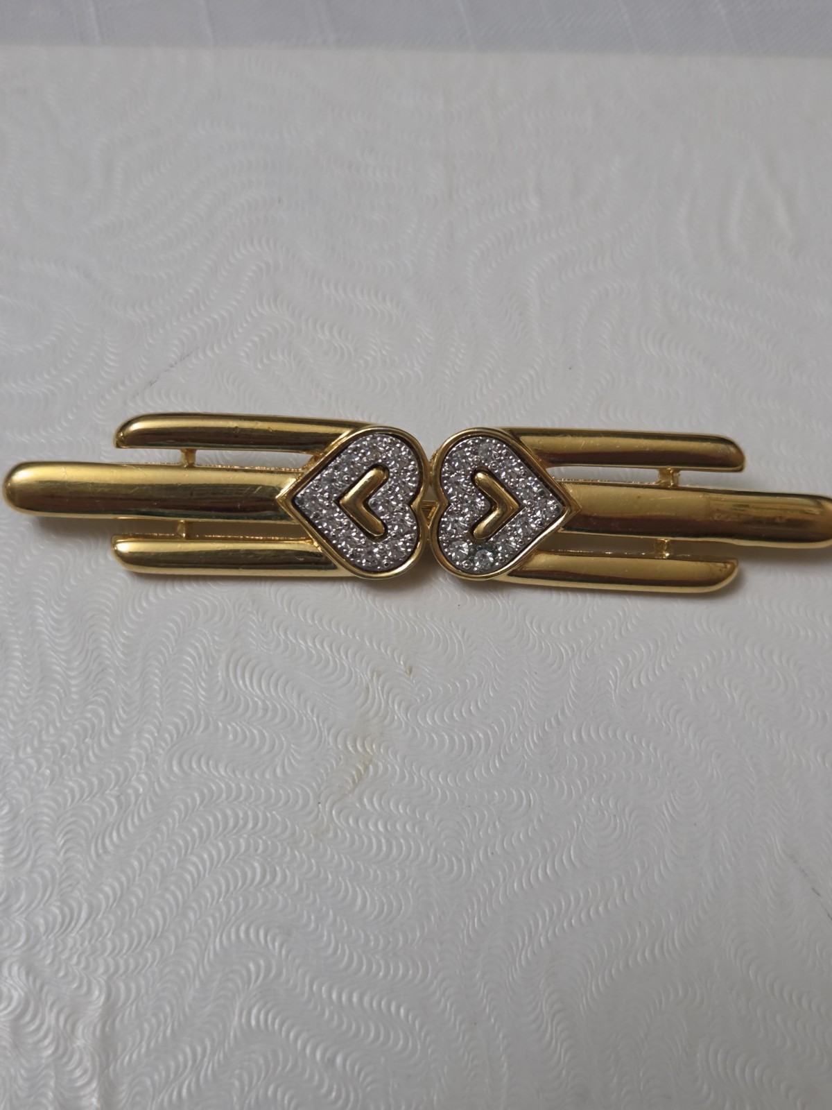 Vtg 1980s Monet 'Wings of Love' Twin Hearts Bar Brooch Pin Valentines Wedding