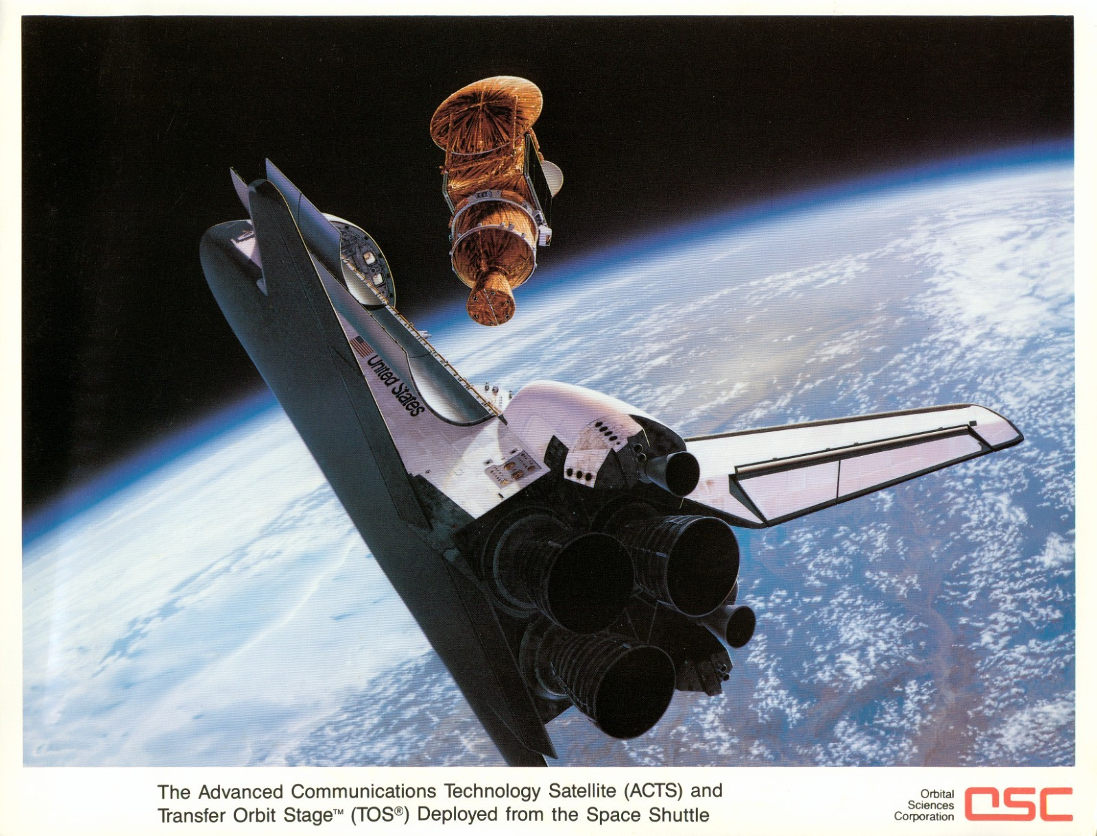 1993 NASA Orbital Sciences ACTS/TOS Space Shuttle Discovery Original Lithograph