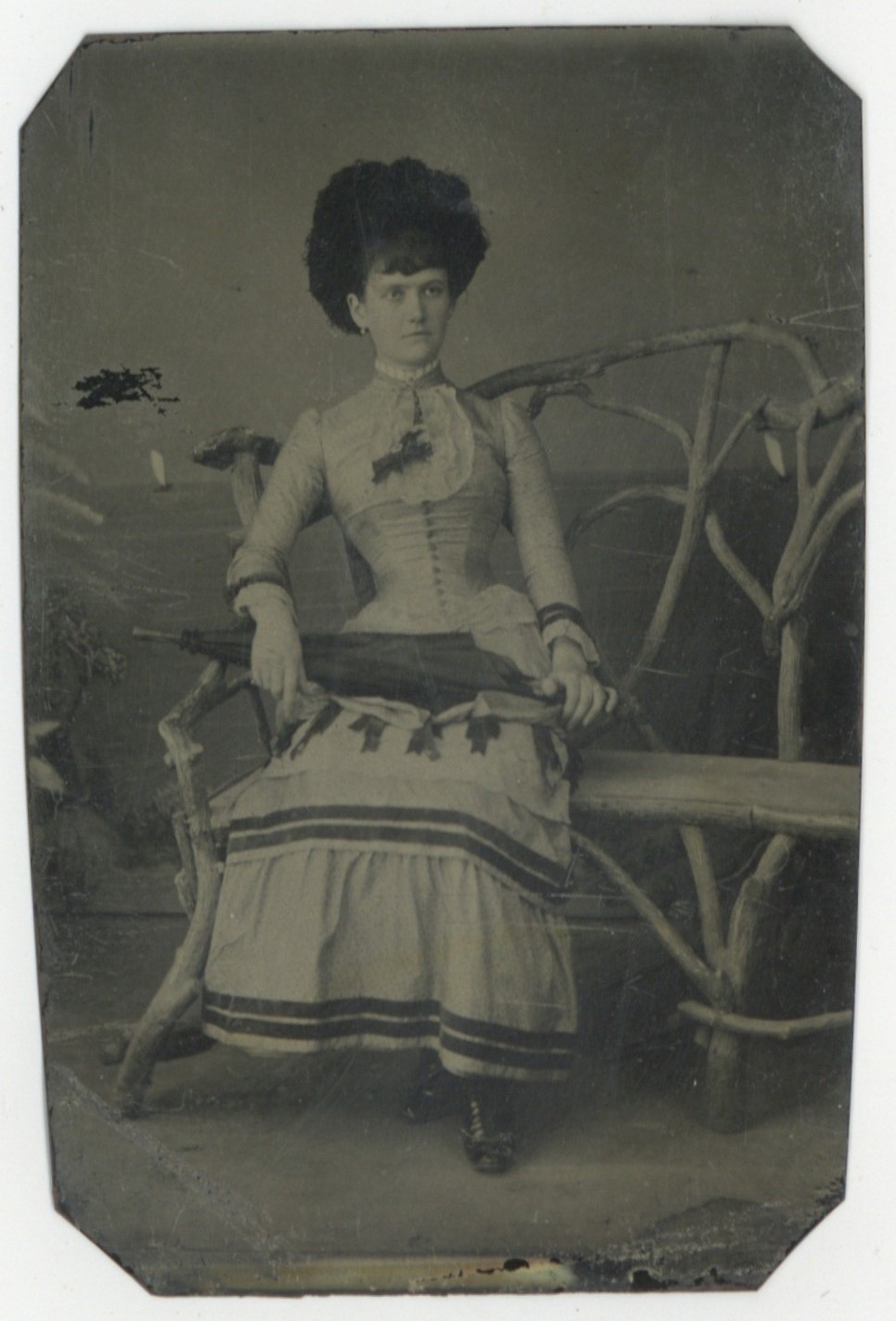 Woman Boardwalk Portrait 1860 Early Wig Example Tintype Bouffant Hair Q10005