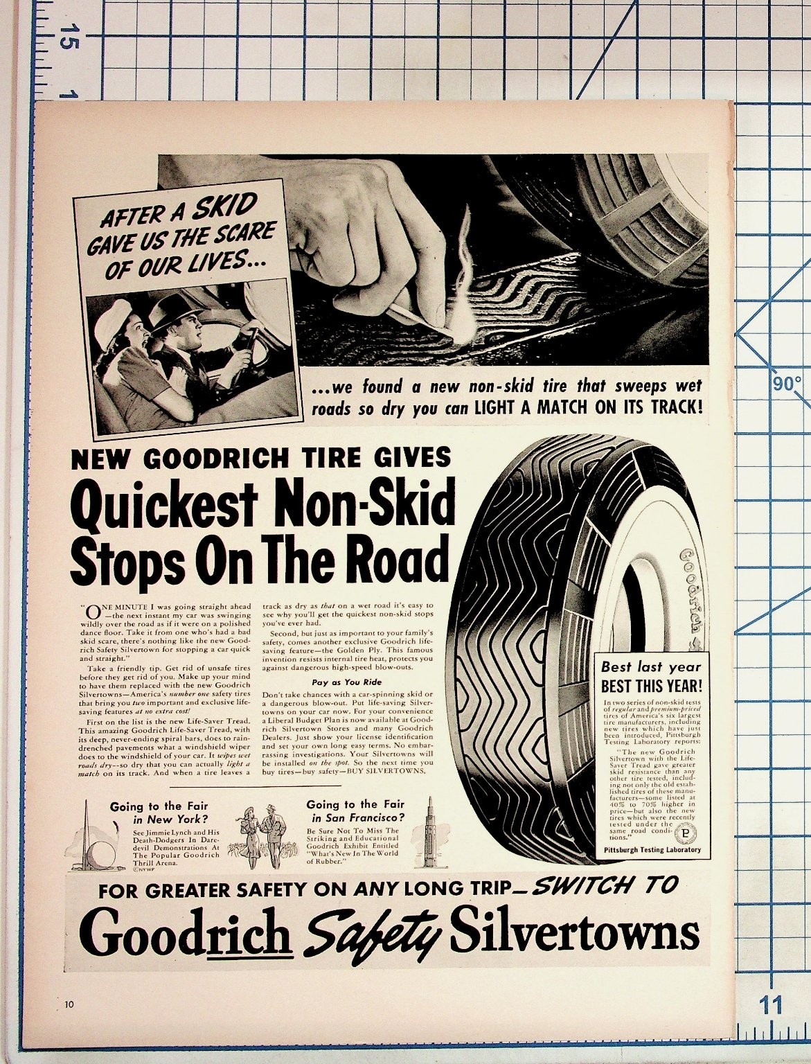 Vintage 1930s Goodrich Safety Silvertown Tire Magazine Ad Ephemera