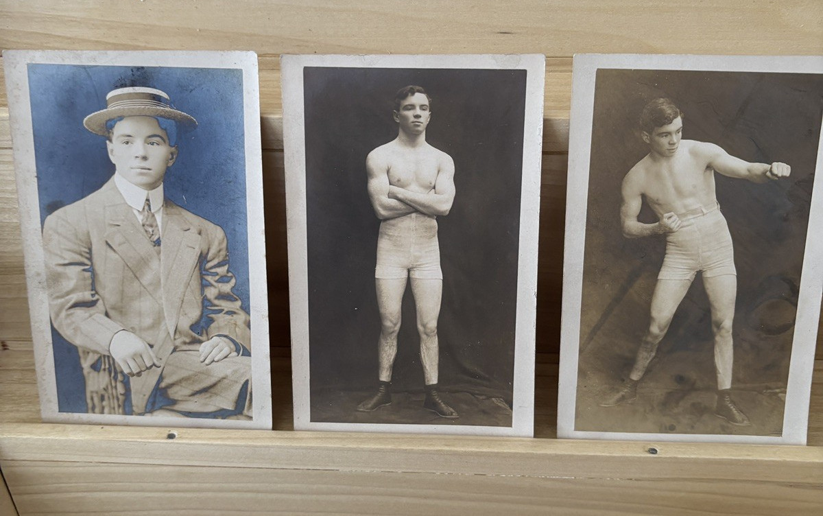 Lot of 3 Vintage Jack Rieck Boxing RPPC Real Photo Postcards 1904-1918