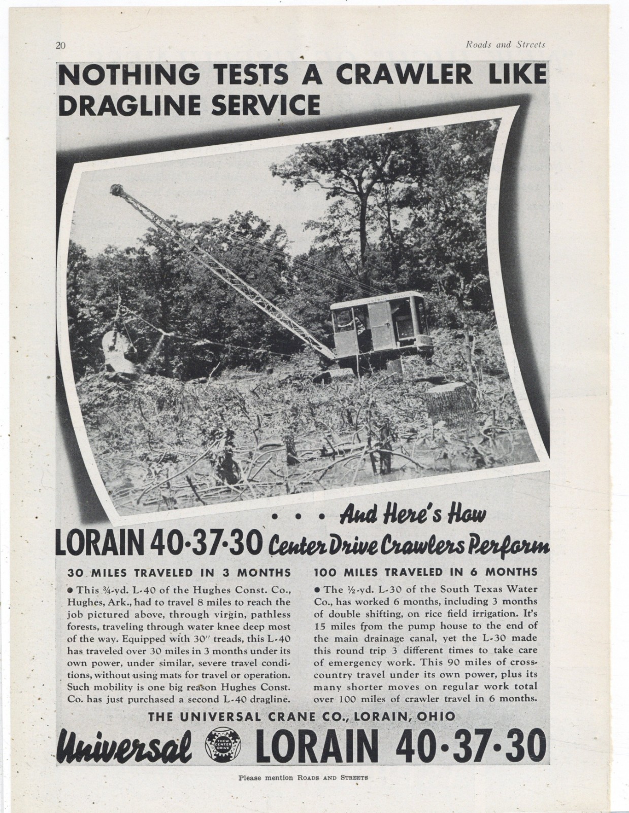 1935 Universal Crane of Lorain, OhiO Ad: Hughes Construction Hughes Arkansas