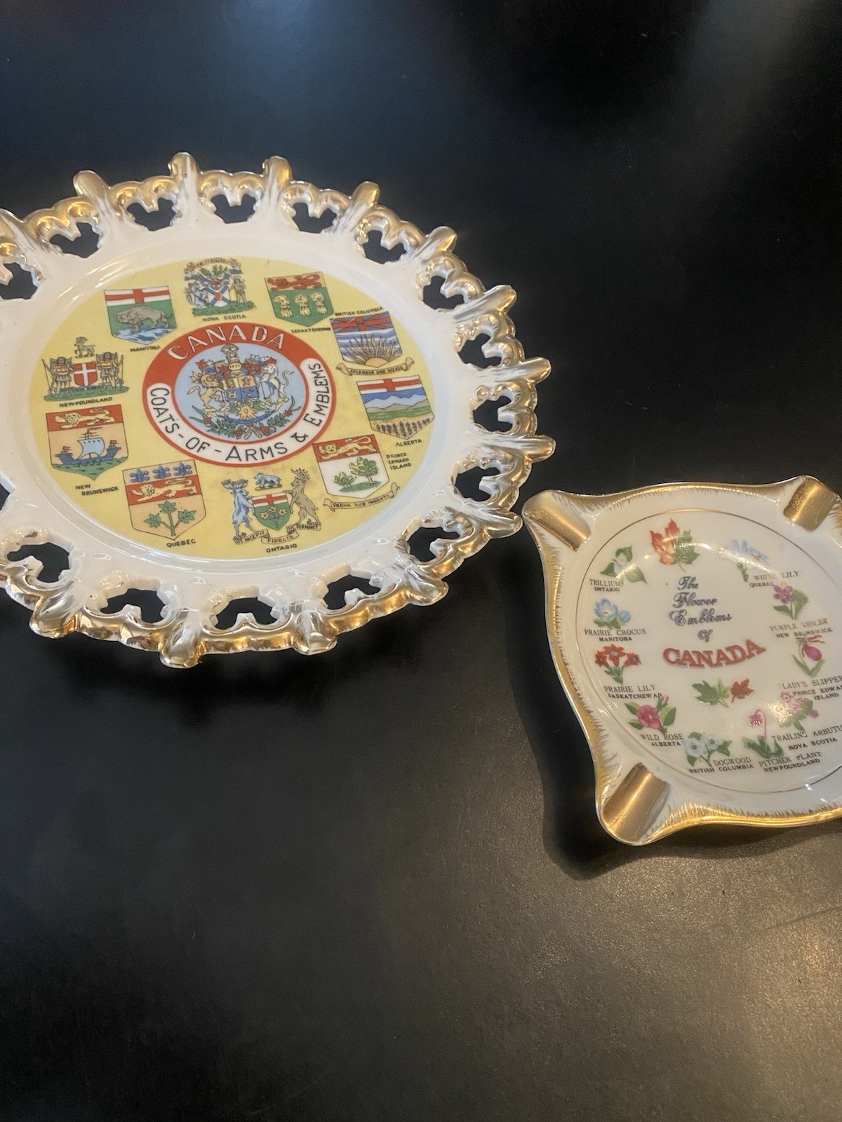 Vintage Canada Souvenir Coats of Arms Plate & Ashtray Canadian Collectibles VTG