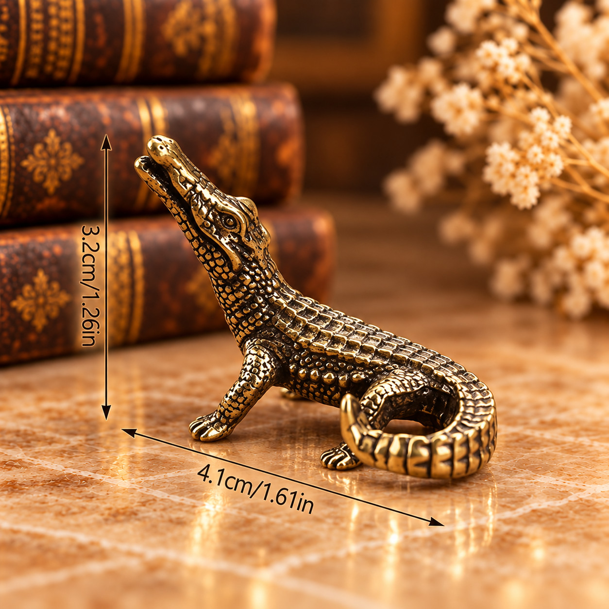 Mini Vintage Brass Crocodile Statue Ornament Animal Collectible CUTE GIFT DECOR