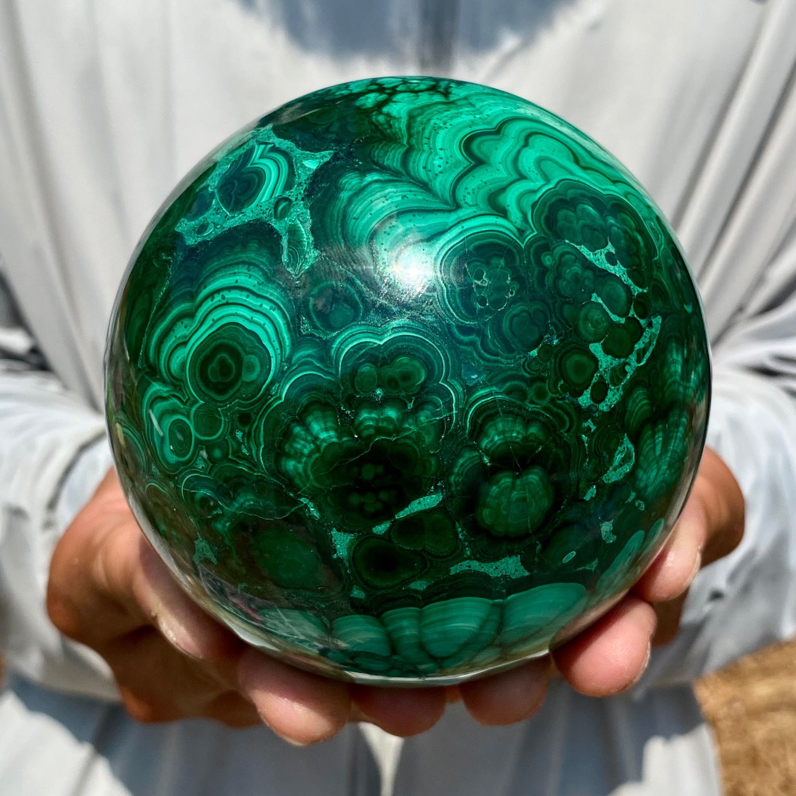 3.52LB Rare Natural Malachite quartz hand Carved sphere Crystal Healing Gem ball