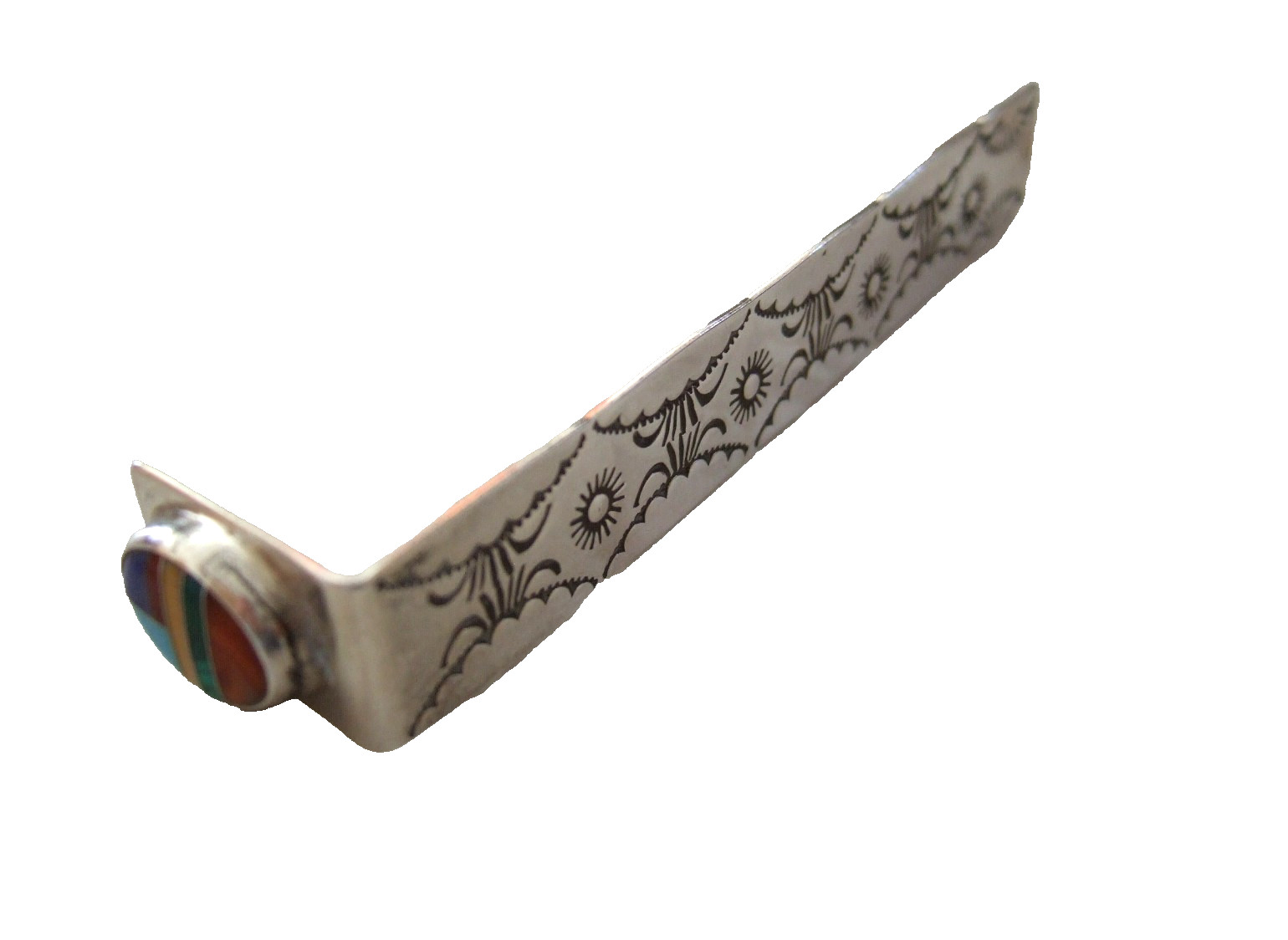 Signed BEN J CHAVEZ Navajo Native American Sterling Silver Multi Stone Bookmark