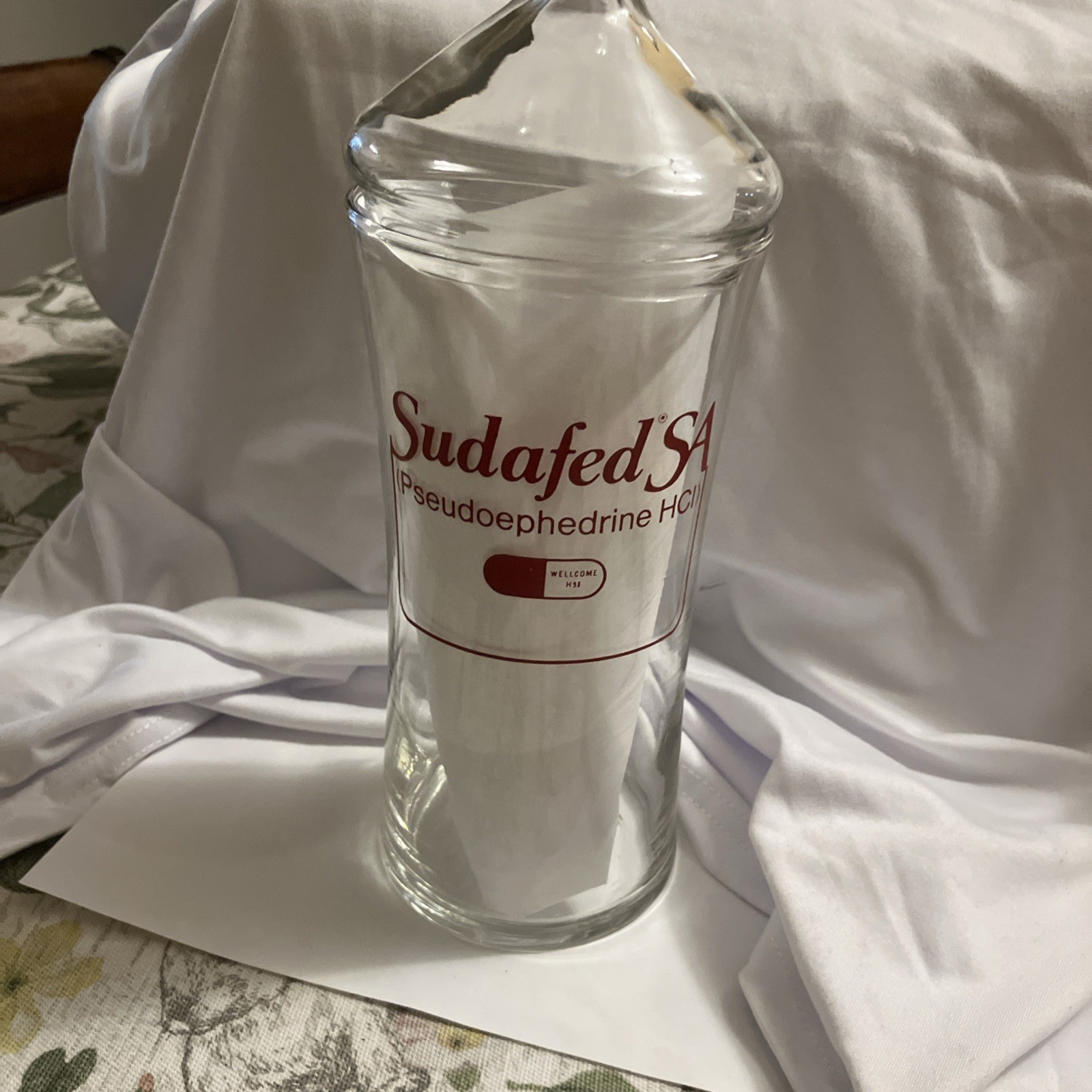 VTG Sudafed SA Glass Apothecary Jar Rare Pharmacist Display- mint great gift 