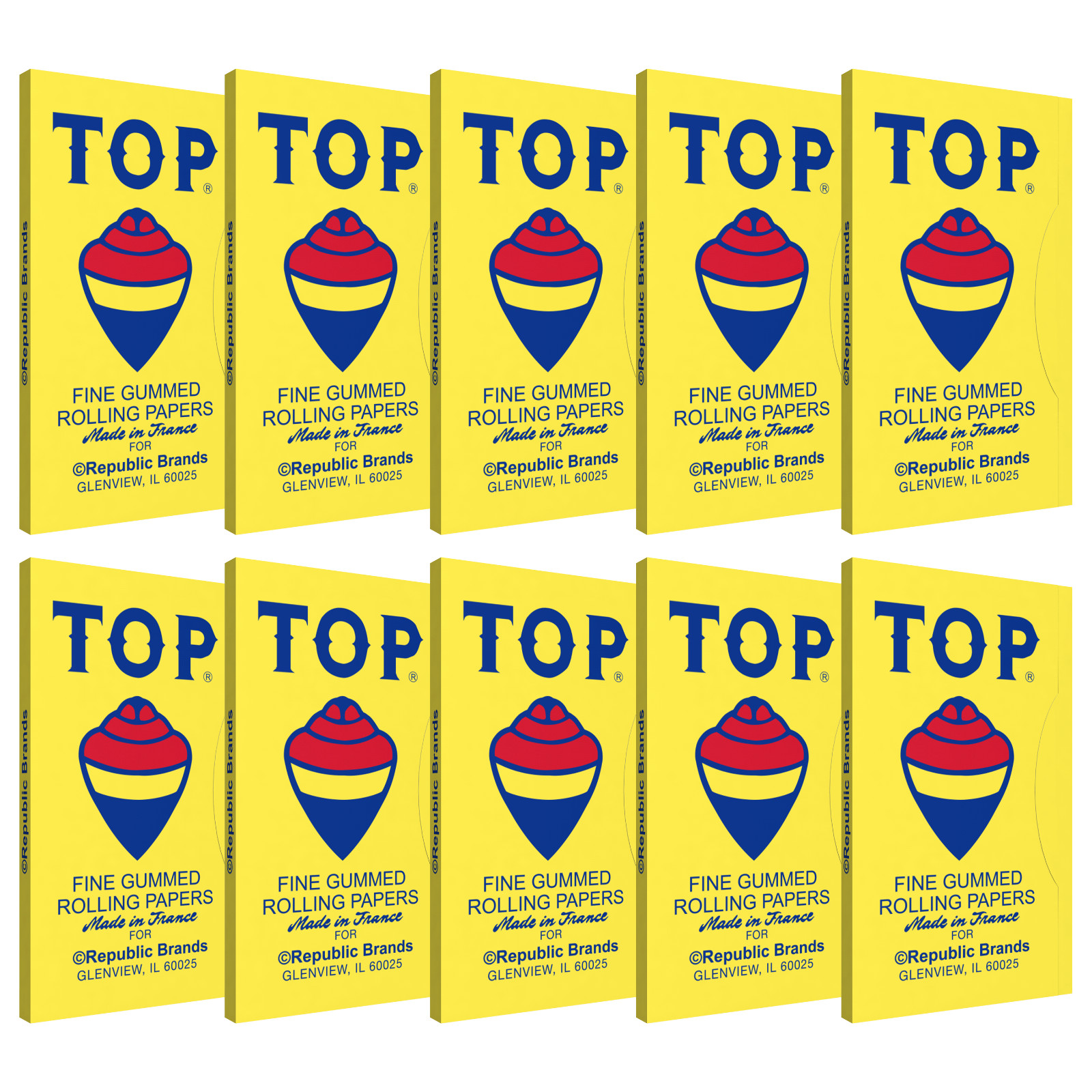 TOP Rolling Papers Fine Gummed Cigarette Paper (10 Booklets, 100 Leaves In Each)