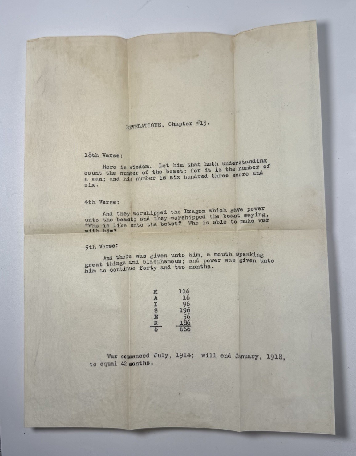 Antique WWI Kaiser 666 Revelation 13 Religious Propaganda Ephemera Tract