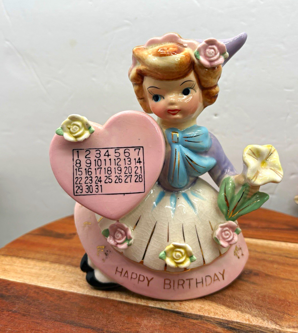 Vintage Lefton Napco heart calendar girl figurine Japan 