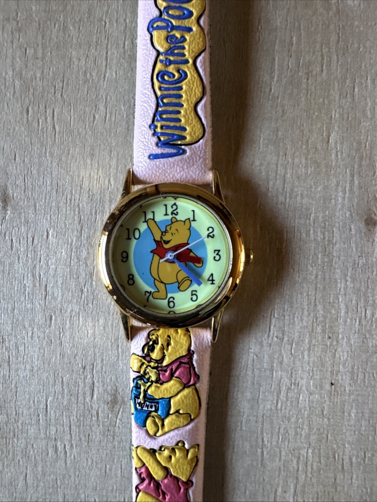 Vintage New Disney Winnie The Pooh Watch BMI Pink Leather Glow In The Dark