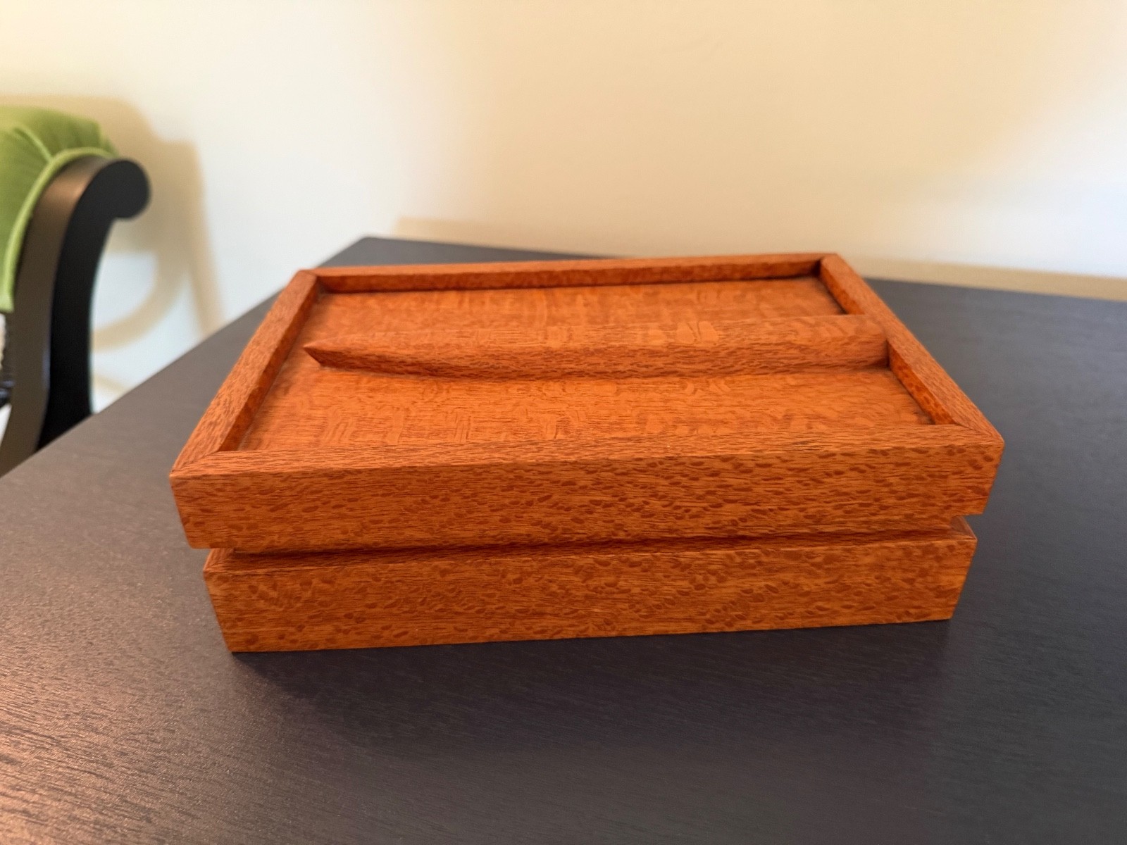 VTG Handcrafted Figured Wood Keepsake Box Sliding Lid Leopardwood Style 8.5