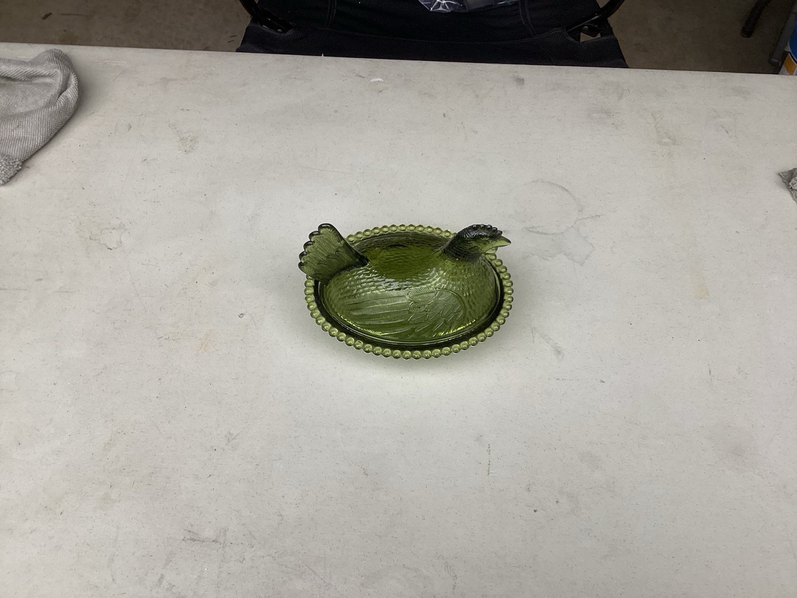 Authentic Vintage Indiana Hen On Nest Glass Olive Green HON Glass Covered Dish