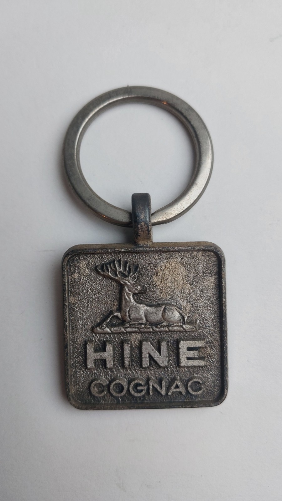 Vintage Hine Cognac Stag Metal Keychain Metargent Paris Advertising Keyring