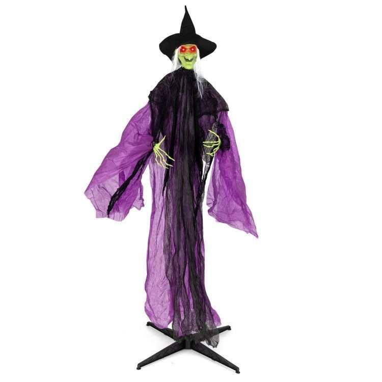 7.2 ft Spooky Halloween Witch Animated Life Size Light Up Eyes Moving Arms Decor