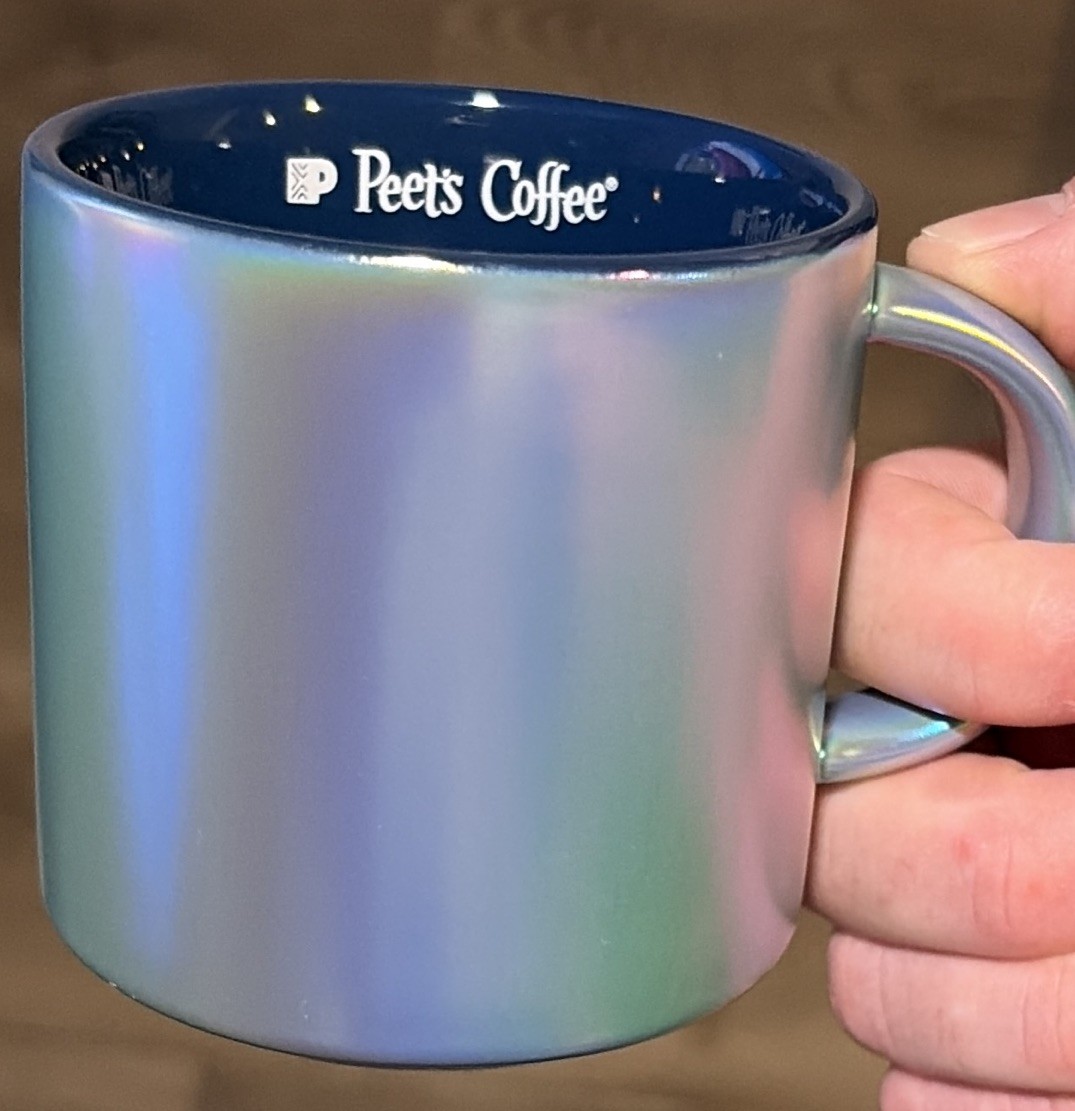 Peet’s Coffee Ceramic Coffee Cup Mug Vintage Blue Iridescent/Pearlescent 