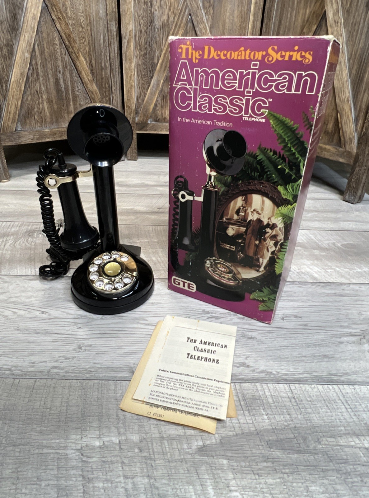 Vintage 1981 GTE Black Candlestick Rotary Dial Telephone - Brand NEW Old Stock