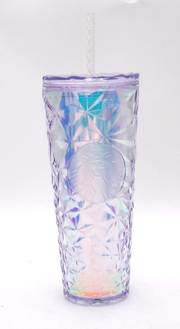 Starbucks 2024 Iridescent Diamond Prism Cold Cup Tumbler 24oz New w/ Straw