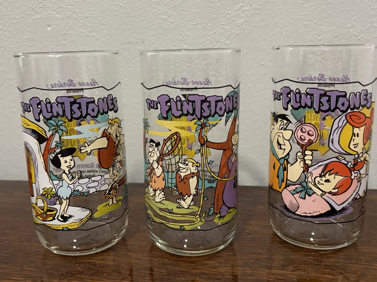 Flintstones 1991 Hardee\'s 30th Anniversary Vintage Drinking Glasses, Set of 3