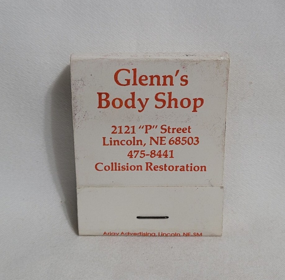Vintage Matchbook Glenn's Body Shop Auto Repair Lincoln Nebraska Advertising